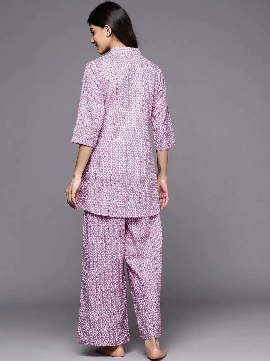 Libas Lavender Printed Cotton Night Suit (लिबास लॅव्हेंडर प्रिंटेड कॉटन नाईट सूट)