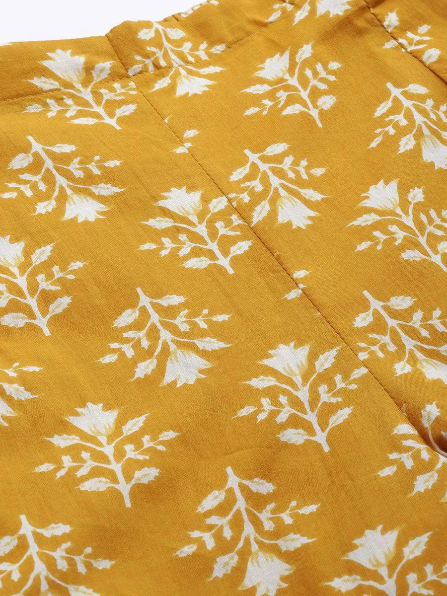 Libas Mustard Printed Cotton A-Line Kurta With Palazzos (लिबास प्रिंटेड कुर्ता आणि पलाझो)