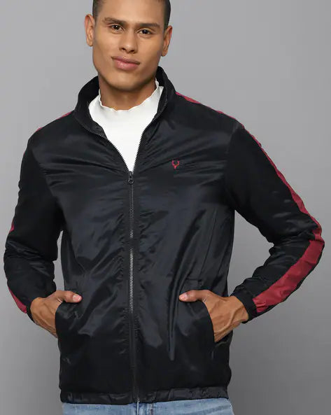 ALLEN SOLLY Zip-Front Bomber Jacket with Logo Embroidery