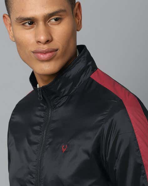 ALLEN SOLLY Zip-Front Bomber Jacket with Logo Embroidery